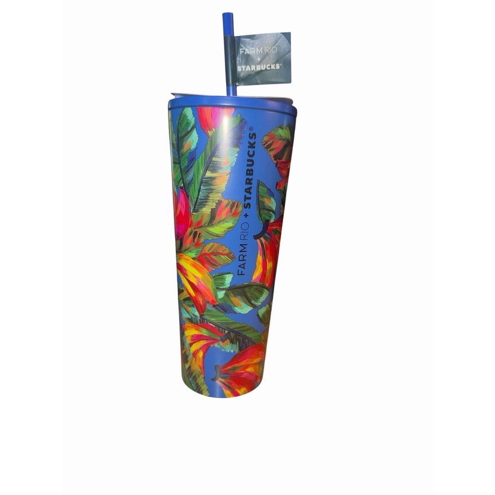 Farm Rio + Starbucks Blue Banana Mix Vibrant Stainless Cold Cup Tumbler 24 oz